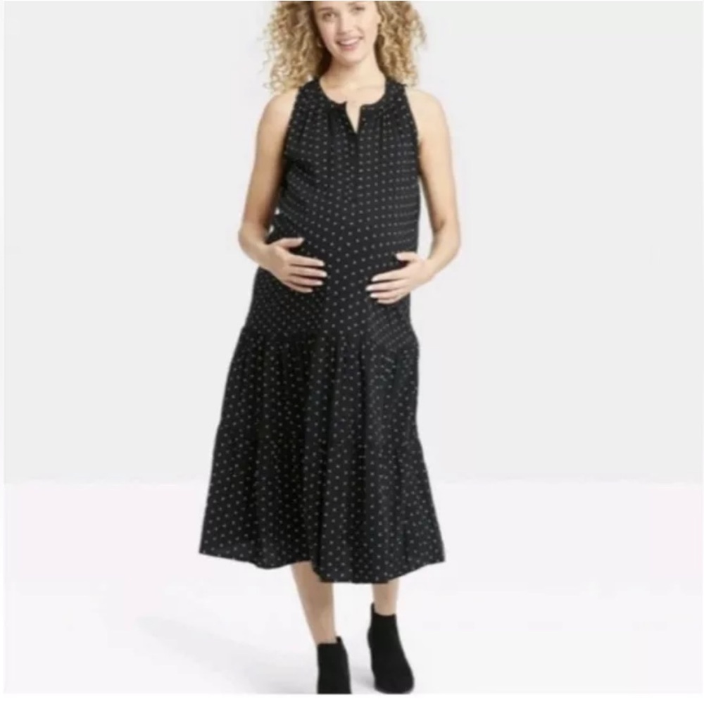 The Nines by Hatch Sleeveless Polka Dot Maternity Tiered Dress